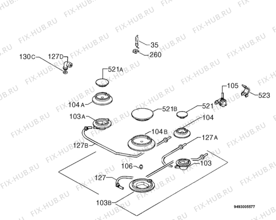 Взрыв-схема плиты (духовки) Faure CPT114W - Схема узла Functional parts 267