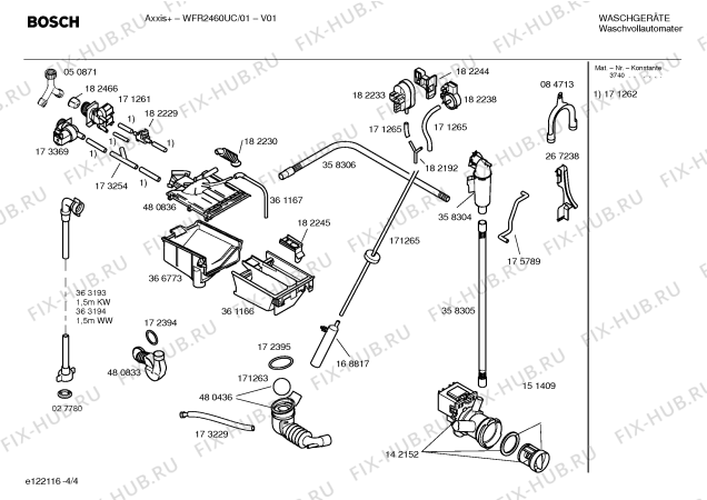Схема №1 WFR2460UC Axxis+ с изображением Бак для стиральной машины Bosch 00238410
