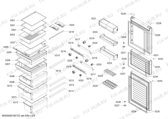 Взрыв-схема холодильника Bosch KGH32S220C - Схема узла 02