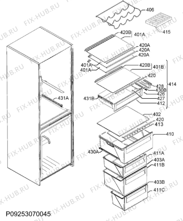 Взрыв-схема холодильника Electrolux RN3854POX - Схема узла Internal parts