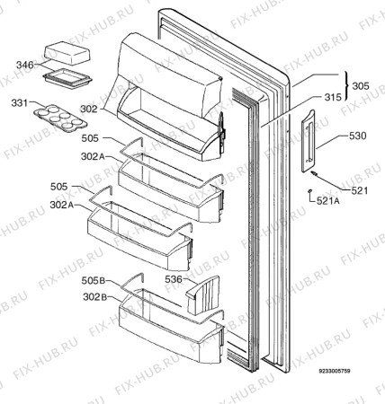 Взрыв-схема холодильника Aeg S2773KAS1 - Схема узла Door 003