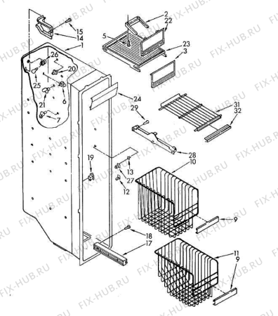 Взрыв-схема холодильника Whirlpool 3XARG485WP00 ARG485 ARG 485/WP - Схема узла