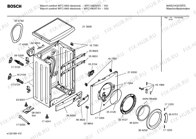 Схема №2 WFC1665II Maxx 4 comfort WFC1665 electronic с изображением Таблица программ для стиральной машины Bosch 00582484