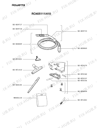 Взрыв-схема пылесоса Rowenta RO405111/410 - Схема узла AP001541.8P2