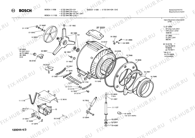 Взрыв-схема стиральной машины Bosch 0722044393 V1100 - Схема узла 03