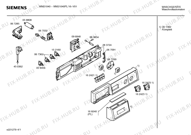 Схема №1 WM21040PL WM21040 с изображением Панель управления для стиралки Siemens 00351382