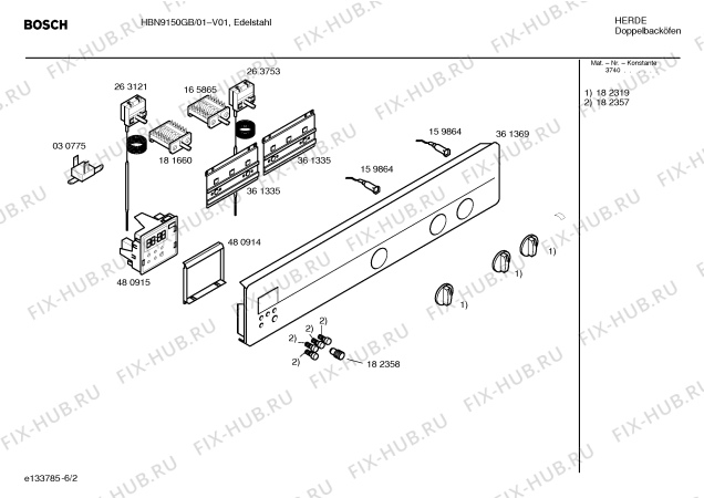 Схема №4 HBN9150GB с изображением Панель управления для электропечи Bosch 00361369