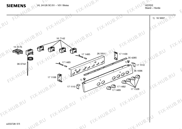 Взрыв-схема плиты (духовки) Siemens HL24126SC - Схема узла 05