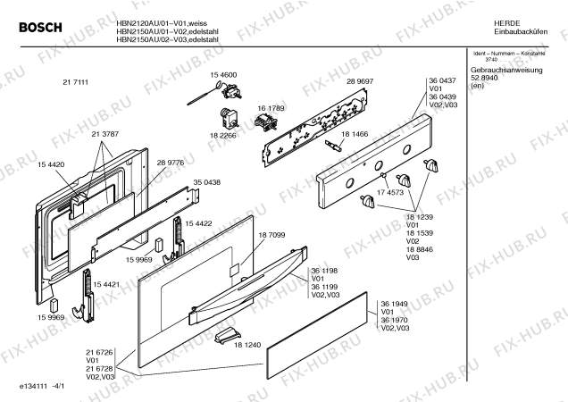 Схема №3 HBN2150AU с изображением Инструкция по эксплуатации для плиты (духовки) Bosch 00528940