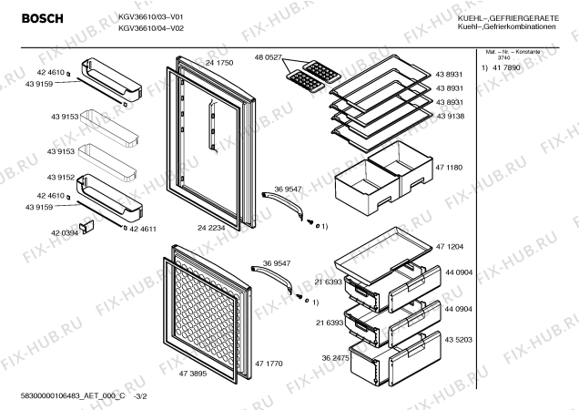 Схема №1 KGV36610 с изображением Дверь для холодильной камеры Bosch 00241750