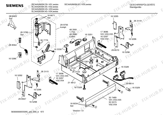 Взрыв-схема посудомоечной машины Siemens SE34A266SK Extraklasse - Схема узла 05