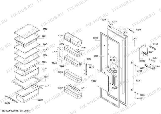 Схема №2 KS36WBI3P, Siemens с изображением Дверь для холодильной камеры Siemens 00718075