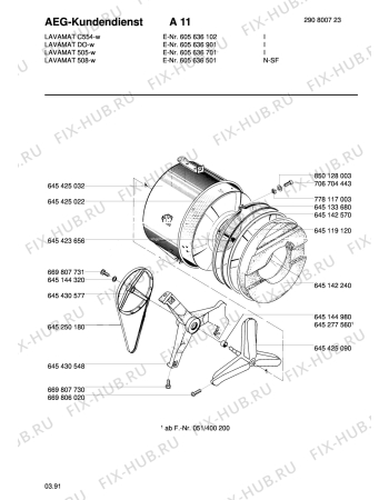 Взрыв-схема стиральной машины Aeg LAV505   W - Схема узла Tub