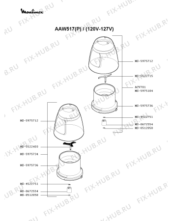 Взрыв-схема блендера (миксера) Moulinex AAW517(P) - Схема узла SP001205.2P2