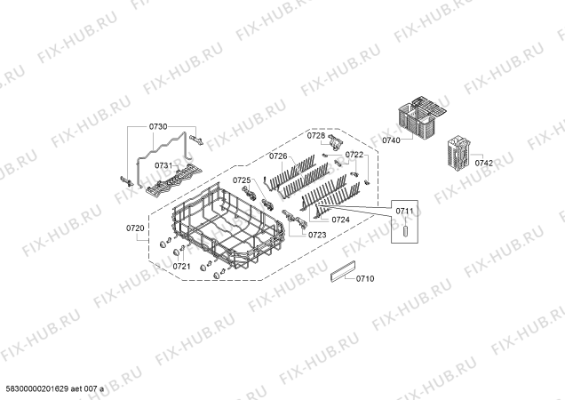 Схема №2 DF250740 с изображением Корзина для посуды для посудомоечной машины Bosch 00774843