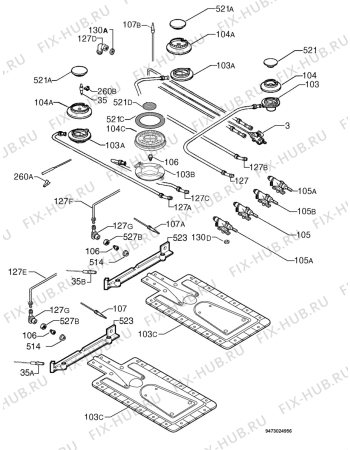 Взрыв-схема плиты (духовки) Privileg 091553_30586 - Схема узла Functional parts 267