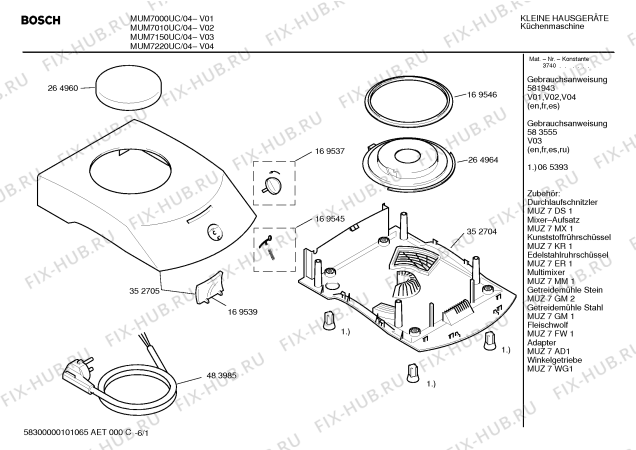 Схема №3 MZ7TU02 с изображением Переключатель для электрокомбайна Bosch 00170807
