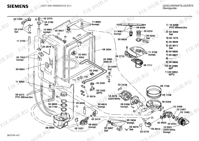 Взрыв-схема посудомоечной машины Siemens SN25900 - Схема узла 02