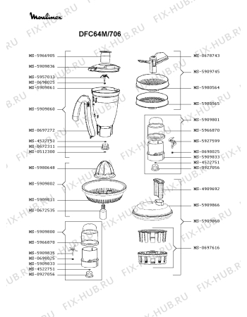 Взрыв-схема кухонного комбайна Moulinex DFC64M/706 - Схема узла EP003727.4P2