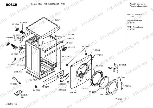 Схема №2 WFR2866GB Logixx 1400 с изображением Ручка для стиральной машины Bosch 00484274