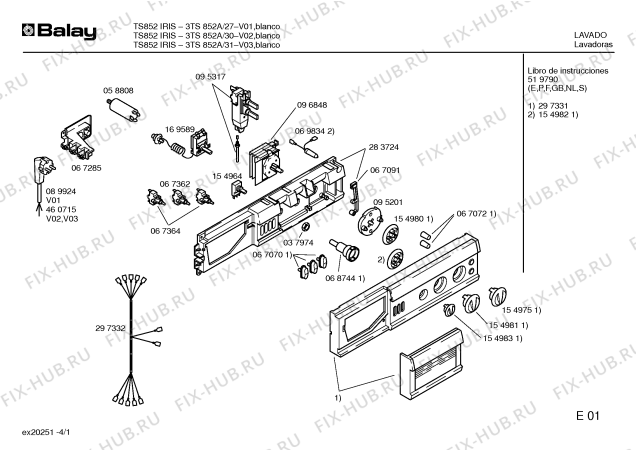 Схема №3 3TS852A TS852 с изображением Кабель для стиралки Bosch 00297332