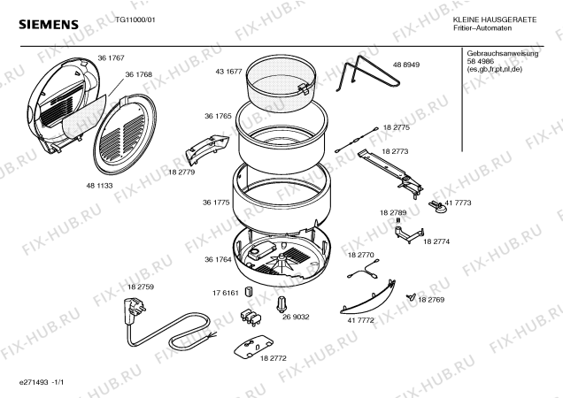 Схема №1 FR2000 с изображением Крышка для тостера (фритюрницы) Bosch 00182772