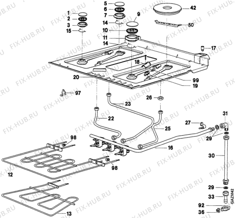 Взрыв-схема плиты (духовки) Arthurmartinelux CM6328-1 - Схема узла Oven and Top functional parts