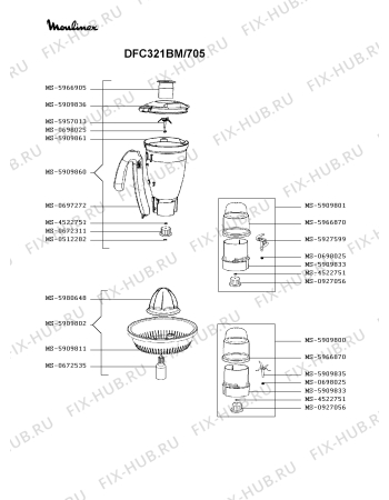 Взрыв-схема кухонного комбайна Moulinex DFC321BM/705 - Схема узла MP003652.6P2