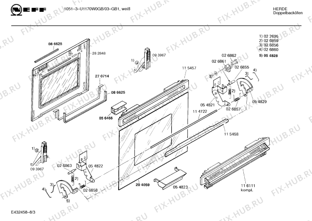 Схема №4 U1150W1GB 1051-2 с изображением Планка для плиты (духовки) Bosch 00270714
