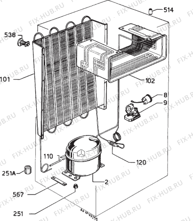 Взрыв-схема холодильника Faure FRA171W - Схема узла Cooling system 017