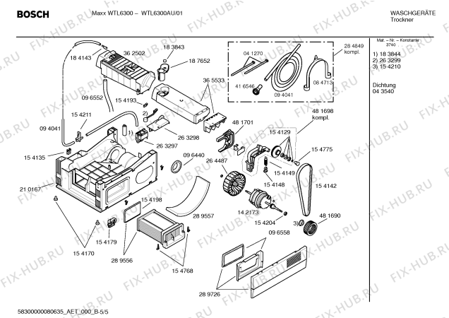 Взрыв-схема сушильной машины Bosch WTL6300AU Maxx WTL6300 - Схема узла 05