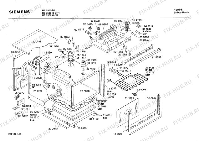 Взрыв-схема плиты (духовки) Siemens HE7500 - Схема узла 02