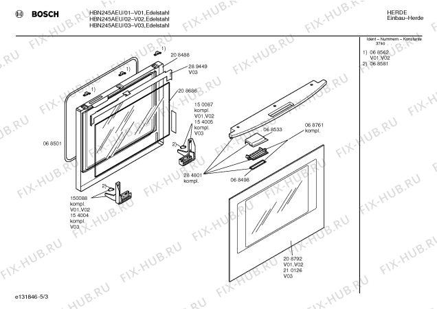 Схема №2 HBN245AEU с изображением Панель для плиты (духовки) Bosch 00287049