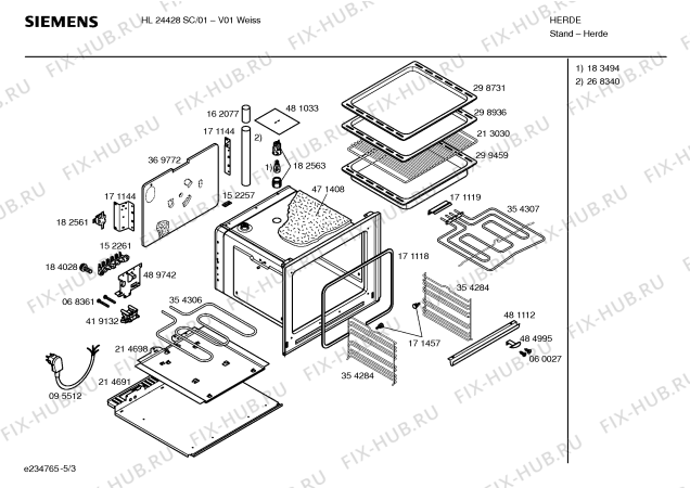 Взрыв-схема плиты (духовки) Siemens HL24428SC - Схема узла 03
