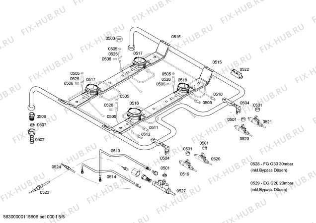 Взрыв-схема плиты (духовки) Bosch HSG222020Z - Схема узла 05