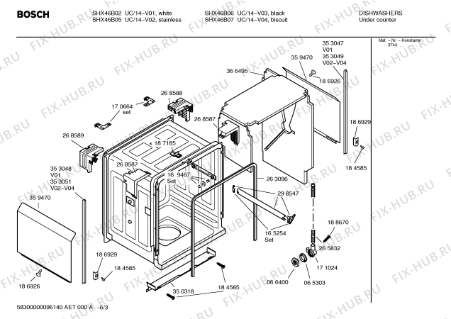 Взрыв-схема посудомоечной машины Bosch SHX46B02UC Bosch - Схема узла 03