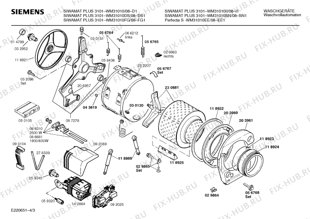 Взрыв-схема стиральной машины Siemens WM31010SN SIWAMAT PLUS 3101 - Схема узла 03