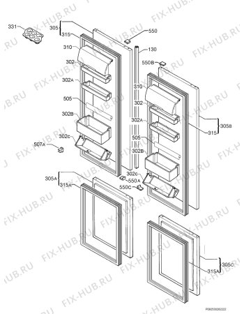 Взрыв-схема холодильника Zanussi ZJB9476X - Схема узла Door 003