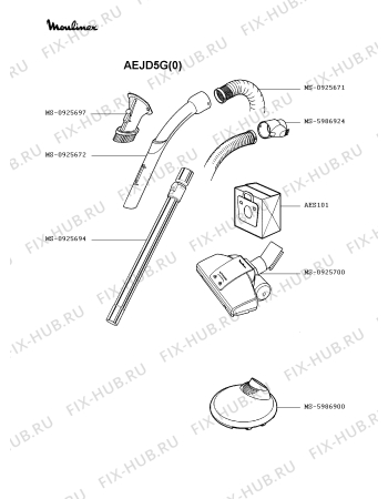 Взрыв-схема пылесоса Moulinex AEJD5G(0) - Схема узла 0P002286.0P2