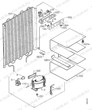 Взрыв-схема холодильника Arthurmartinelux AU6270I - Схема узла Cooling system 017