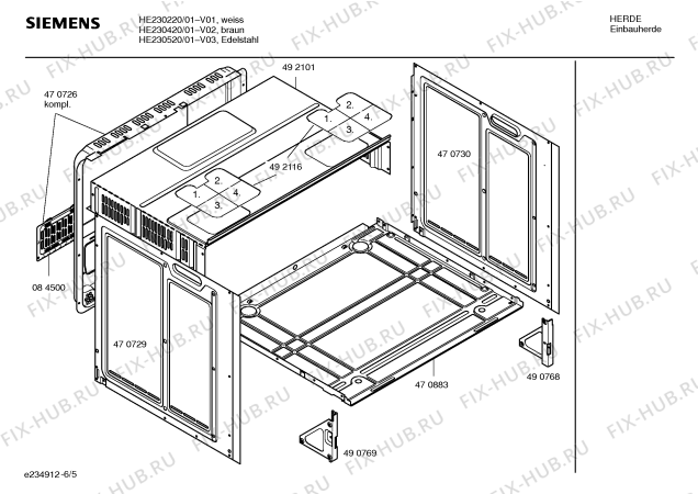 Взрыв-схема плиты (духовки) Siemens HE230220 - Схема узла 05