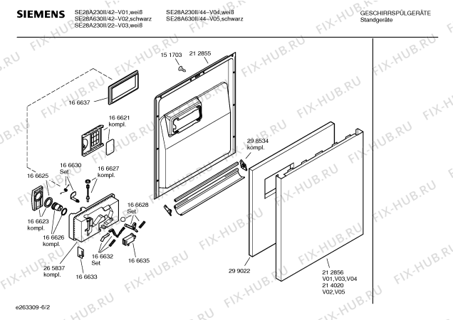 Схема №4 SE28A230II white edition с изображением Передняя панель для посудомоечной машины Siemens 00366366