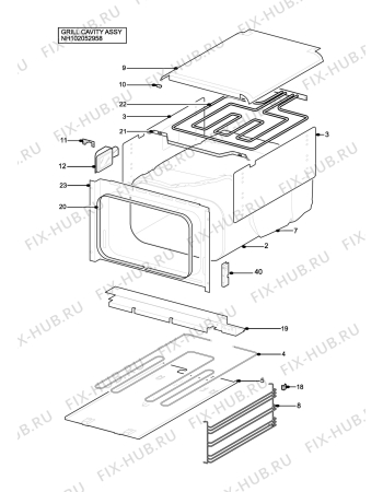 Взрыв-схема плиты (духовки) Aeg 3210BU-RG (GREEN) - Схема узла H10 Grill cavity assy