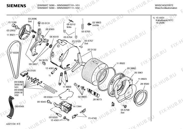 Взрыв-схема стиральной машины Siemens WM50900FF SIWAMAT 5090 - Схема узла 03