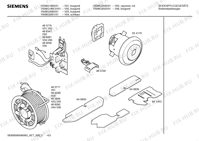 Взрыв-схема пылесоса Siemens VS08G1860 1800W Dynapower - Схема узла 02