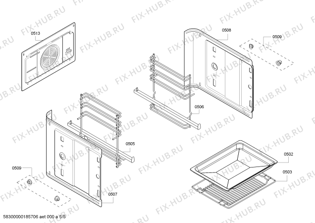 Взрыв-схема плиты (духовки) Bosch HBG42R350E H.BO.NP.L2D.IN.GLASS.B3/.X.E0_TIF/ - Схема узла 05