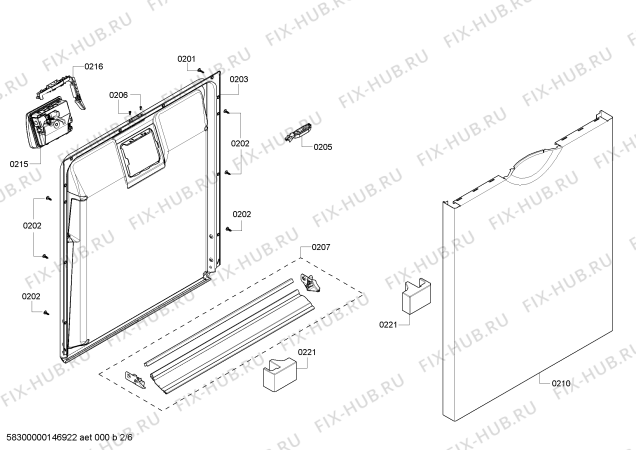 Схема №1 SHE4AM16UC с изображением Внешняя дверь для электропосудомоечной машины Bosch 00680467