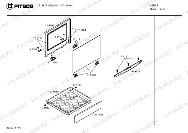 Взрыв-схема плиты (духовки) Pitsos P1HCB55320 - Схема узла 04