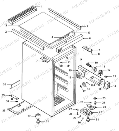 Взрыв-схема холодильника Zanussi DR43LGA - Схема узла Cabinet + armatures