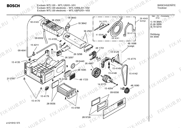 Взрыв-схема сушильной машины Bosch WTL120NL Exclusiv WTL120 electronic - Схема узла 05